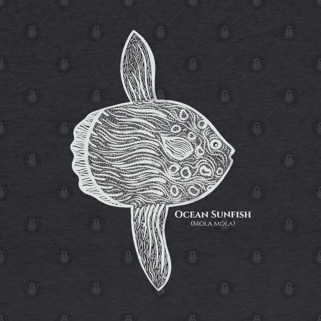 Ocean Sunfish with Common and Scientific Names - fish drawing by Green Paladin